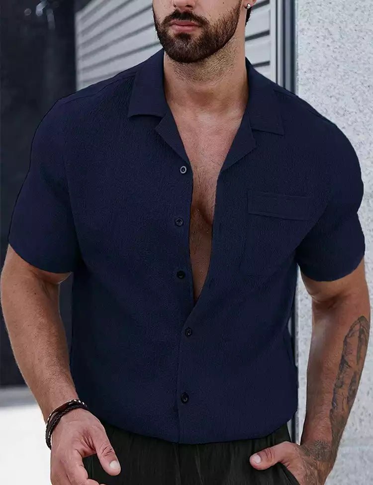Navy Blue Plain Shirt Cotton Material for Mens Available