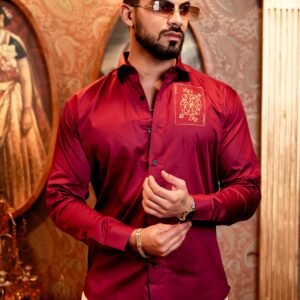 Joker Maroon Embroidered Club Wear Satin Cotton Shirt