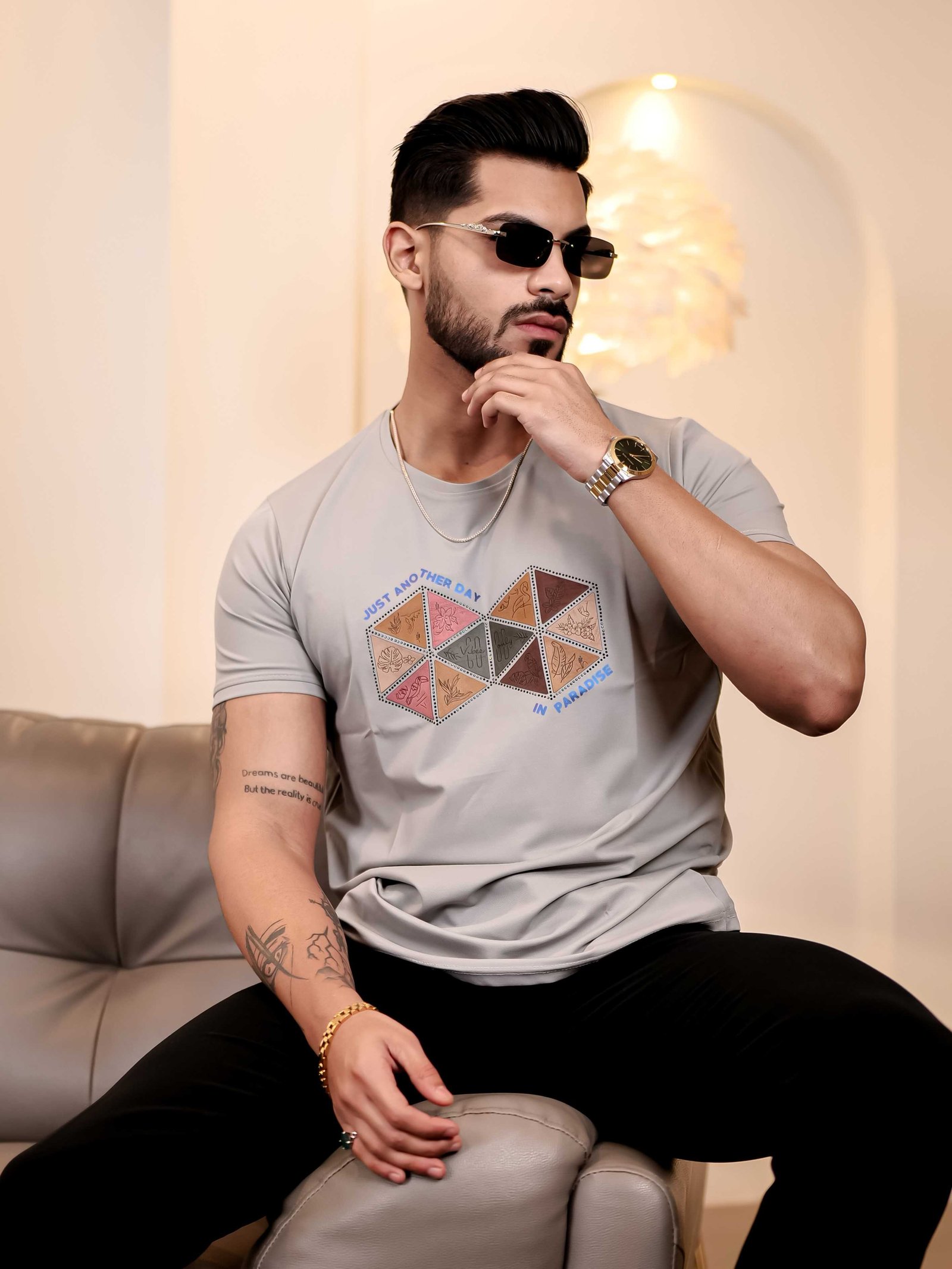 Grey Round Neck Imported Cotton Half Sleeve Premium Designer T-Shirt